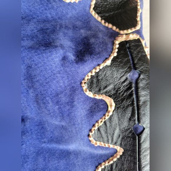 Vintage Royal Blue Suede Black Leather Patchwork Bomber Jacket Fox Run K… - Picture 2 of 16